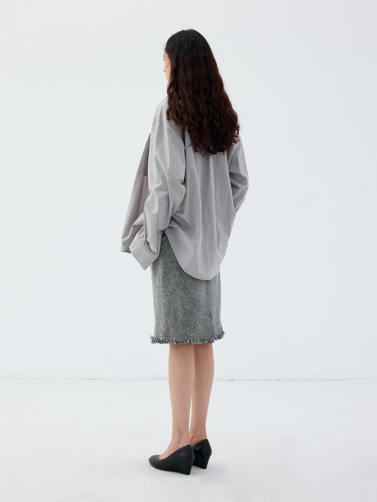 Delivery Grey Plaid Deconstructed Fake Two Piece Collared Cotton Women&
