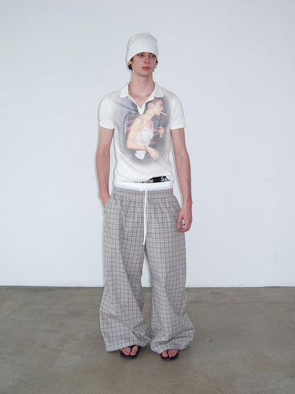 Delivery Grey Plaid Patchwork Double Waist Drawstring Women&