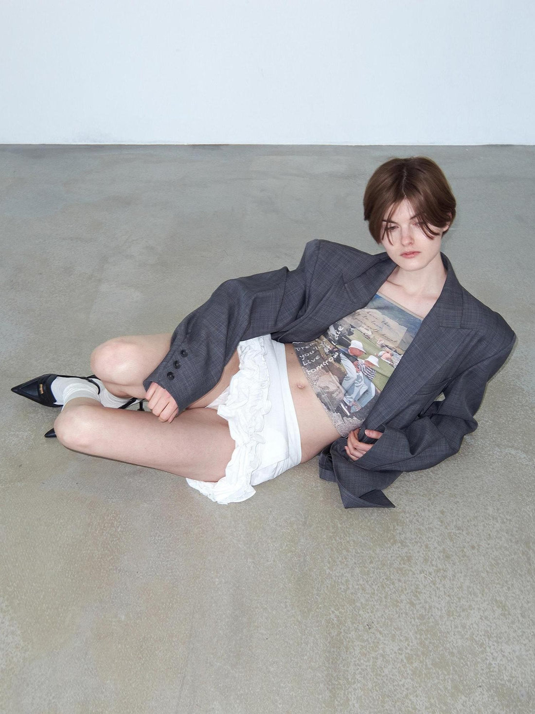 Delivery Heather Gray Oversized Wide Shoulder Notched Lapel Single Vent Women&