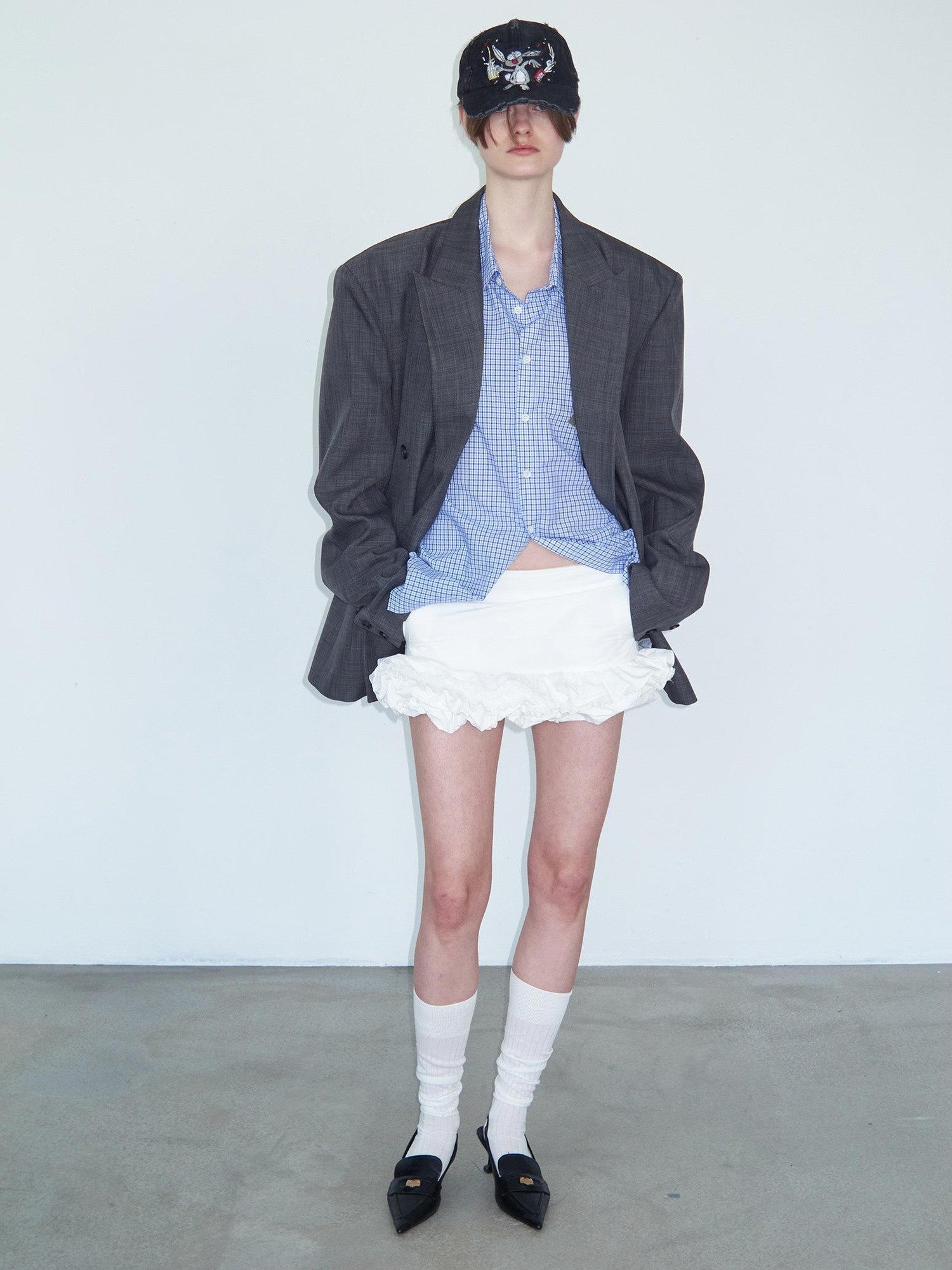 Delivery Heather Gray Oversized Wide Shoulder Notched Lapel Single Vent Women&