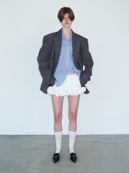 Delivery Heather Gray Oversized Wide Shoulder Notched Lapel Single Vent Women&