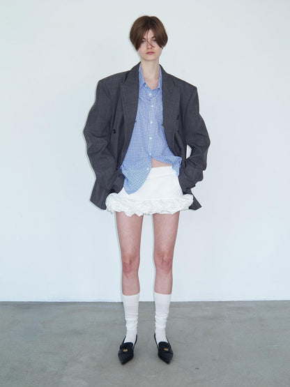 Delivery Heather Gray Oversized Wide Shoulder Notched Lapel Single Vent Women&