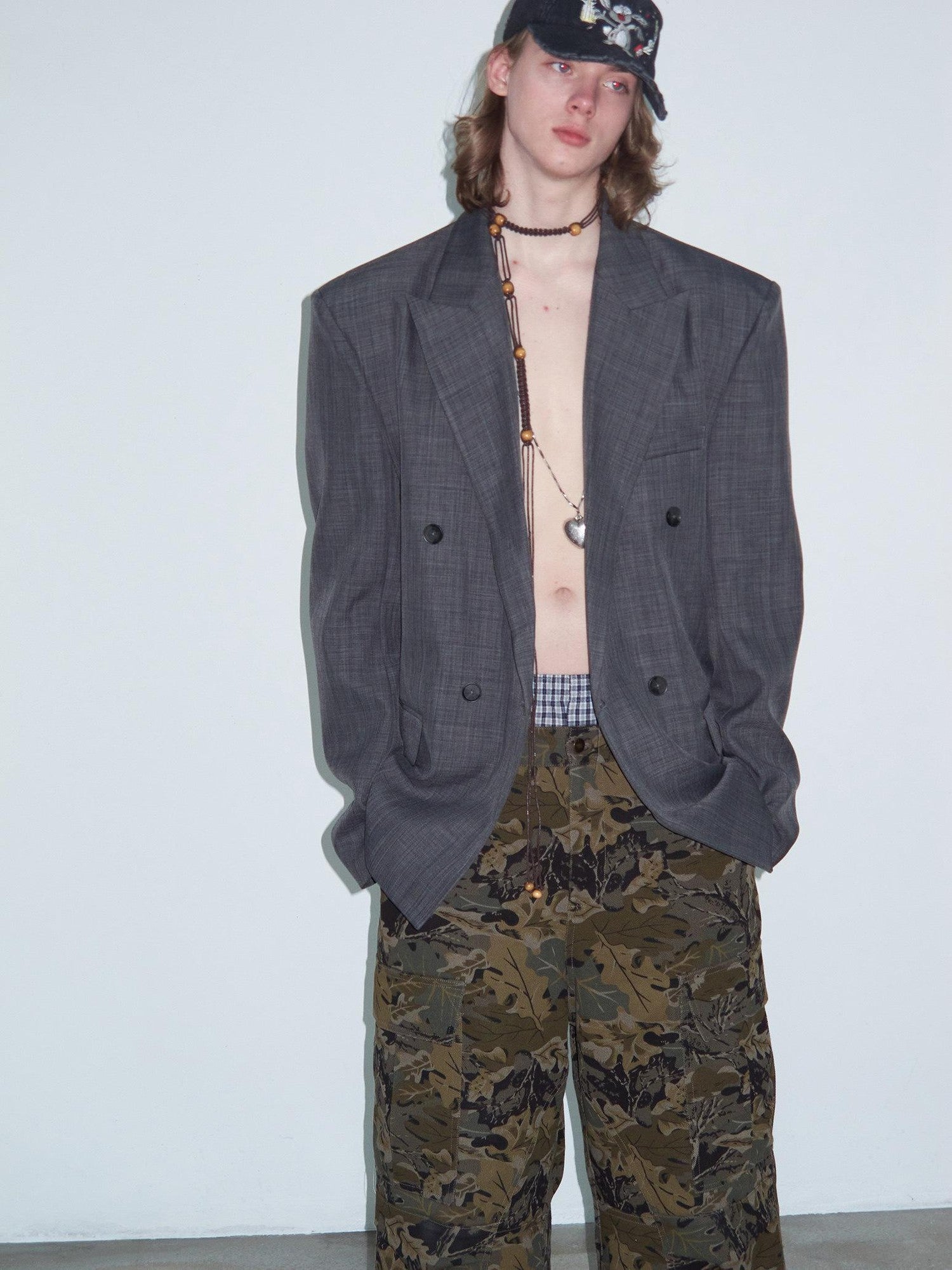 Delivery Heather Gray Oversized Wide Shoulder Notched Lapel Single Vent Women&