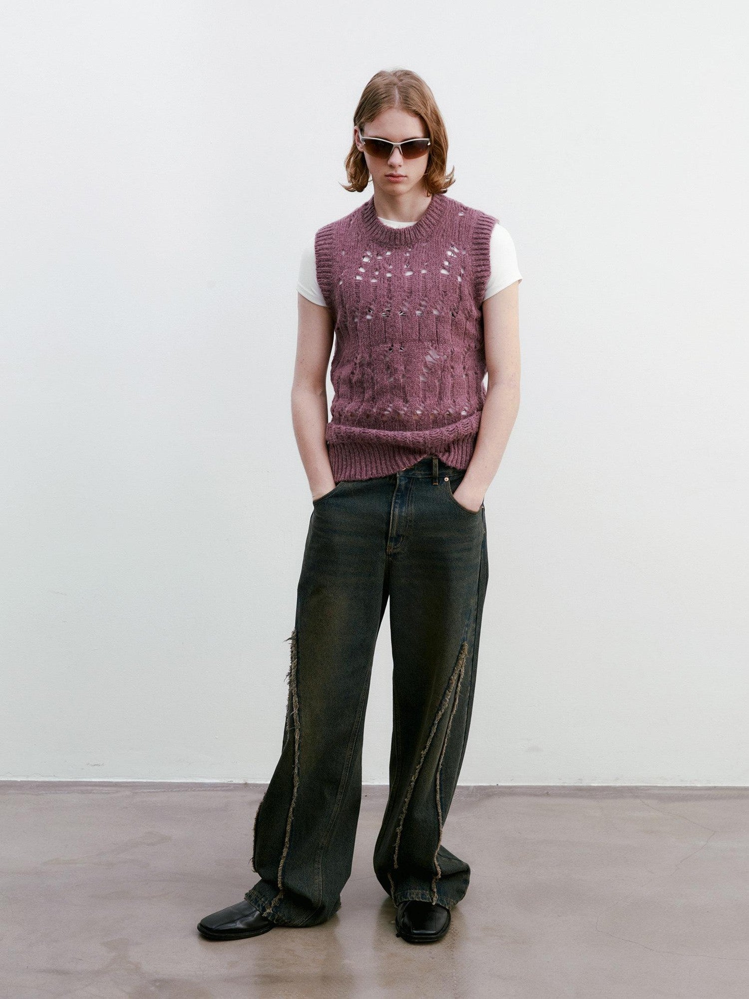 Delivery Heather Purple Openwork Cable Crew Neck Women&