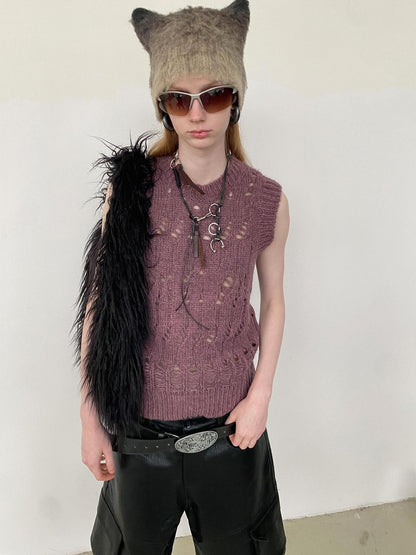 Delivery Heather Purple Openwork Cable Crew Neck Women&