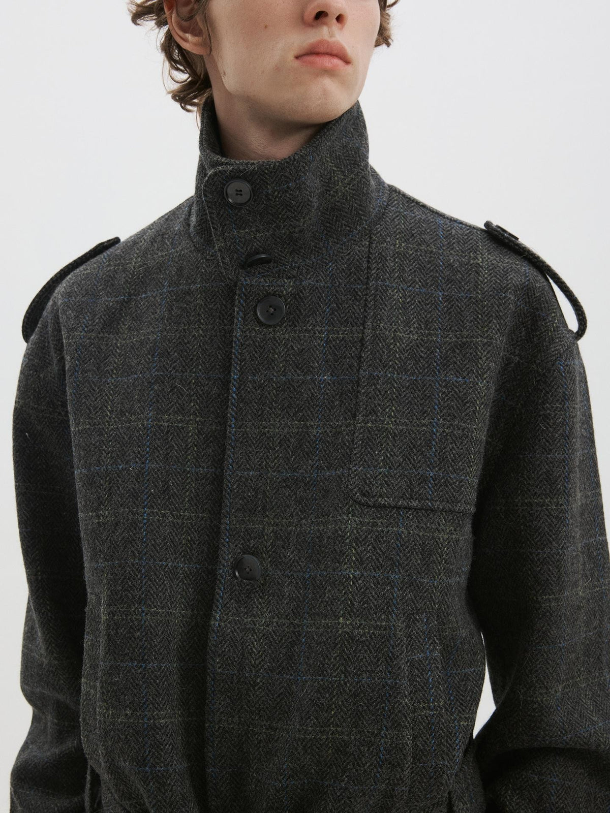 Delivery Herringbone Stand Collar Belted Cropped 100 Percent Wool Women&