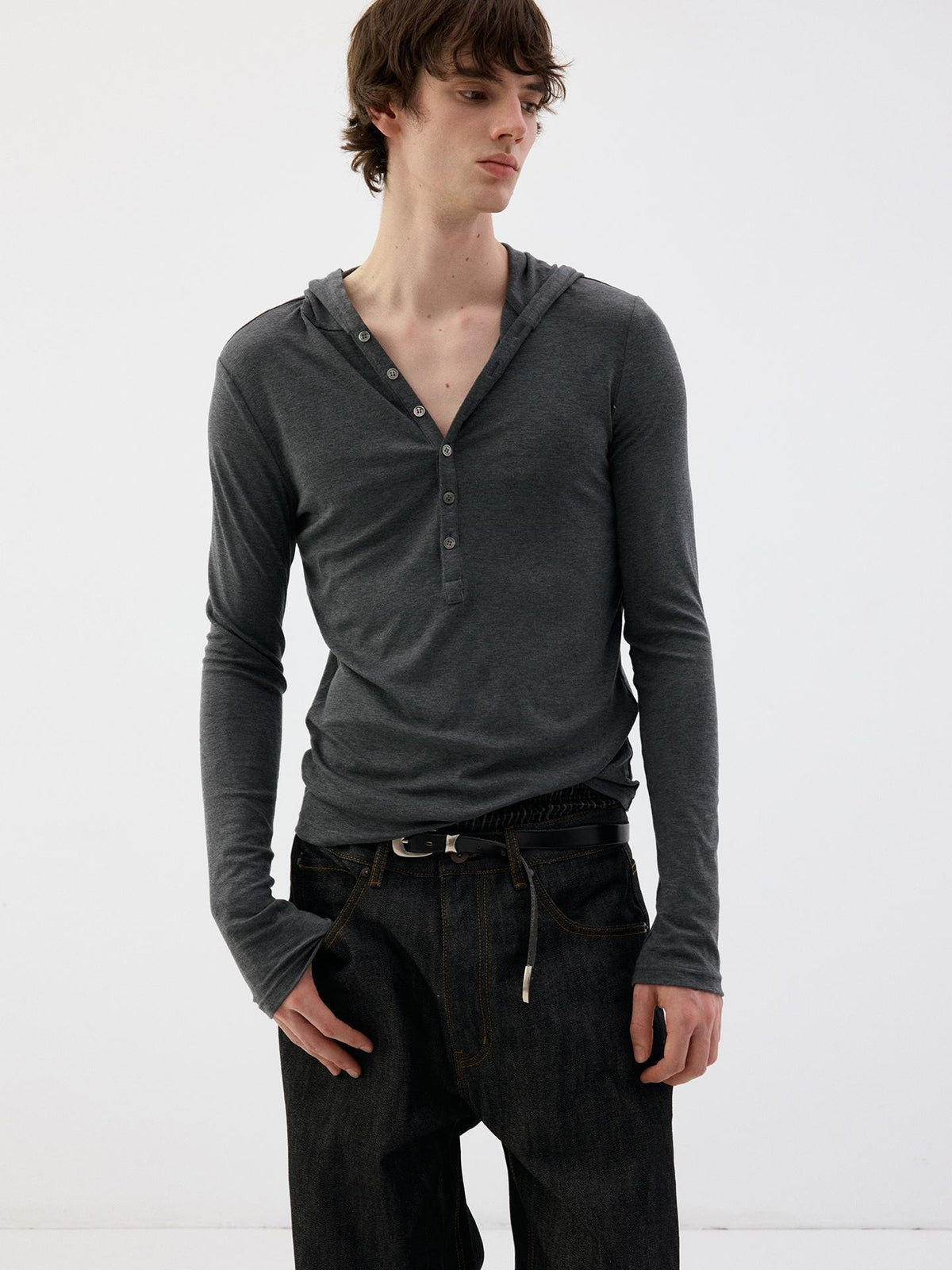 Delivery Hooded Half Button Henley Tencel Wool Women&