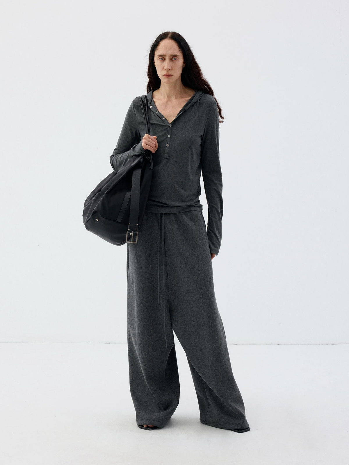 Delivery Hooded Half Button Henley Tencel Wool Women&