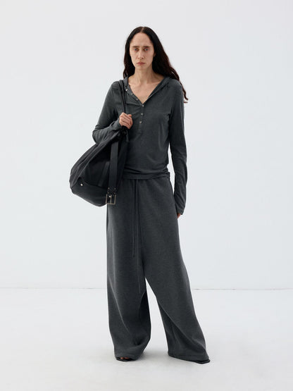 Delivery Hooded Half Button Henley Tencel Wool Women&