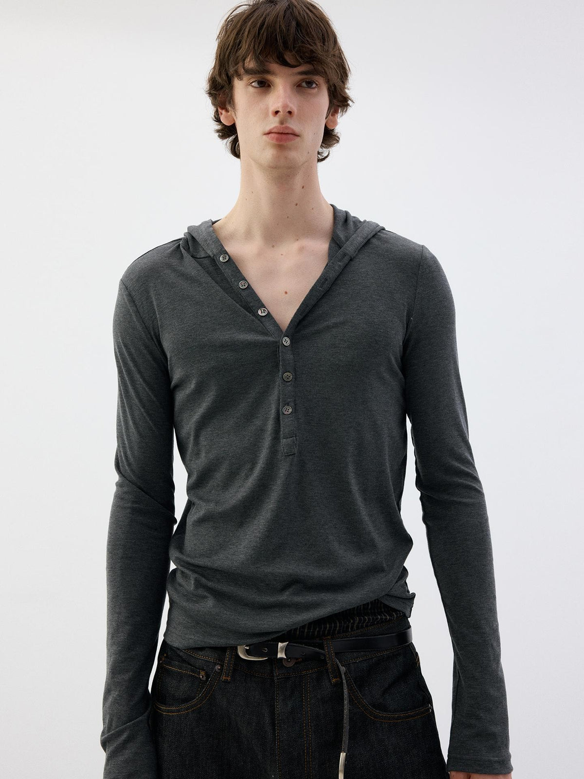 Delivery Hooded Half Button Henley Tencel Wool Women&