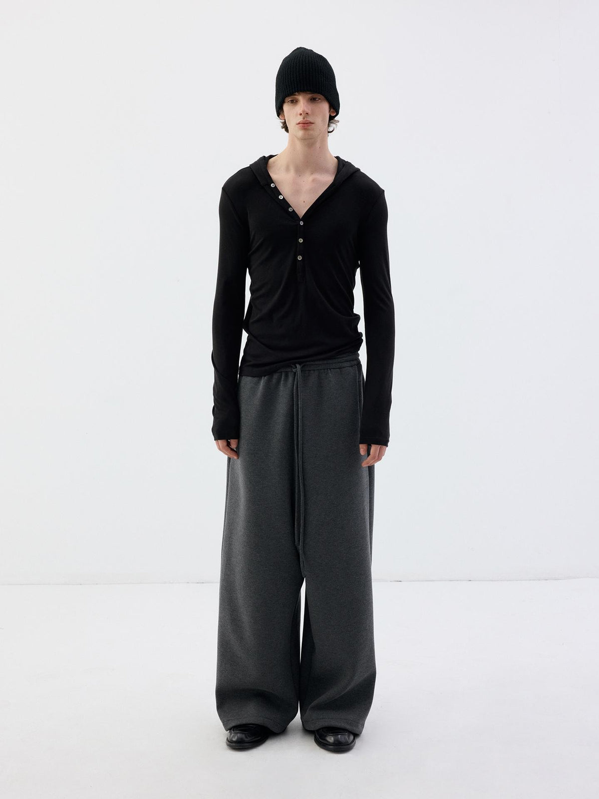 Delivery Hooded Half Button Henley Tencel Wool Women&