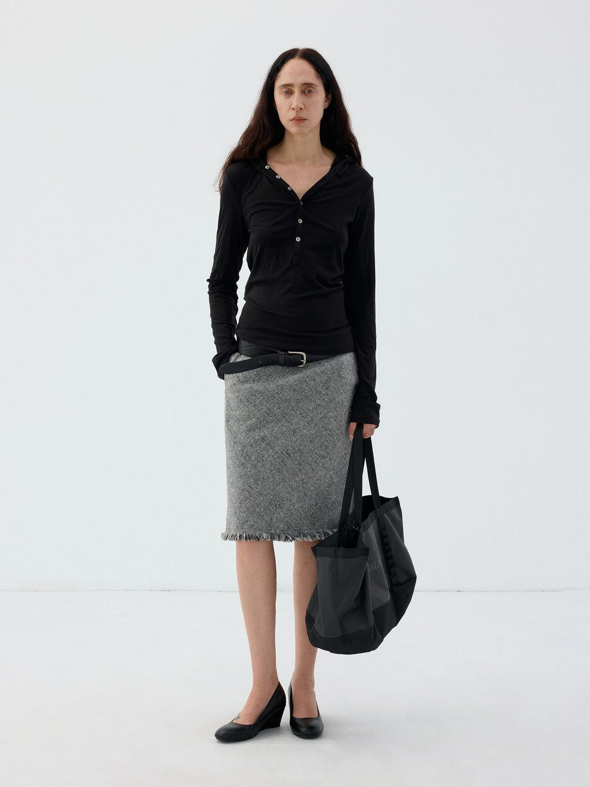 Delivery Hooded Half Button Henley Tencel Wool Women&