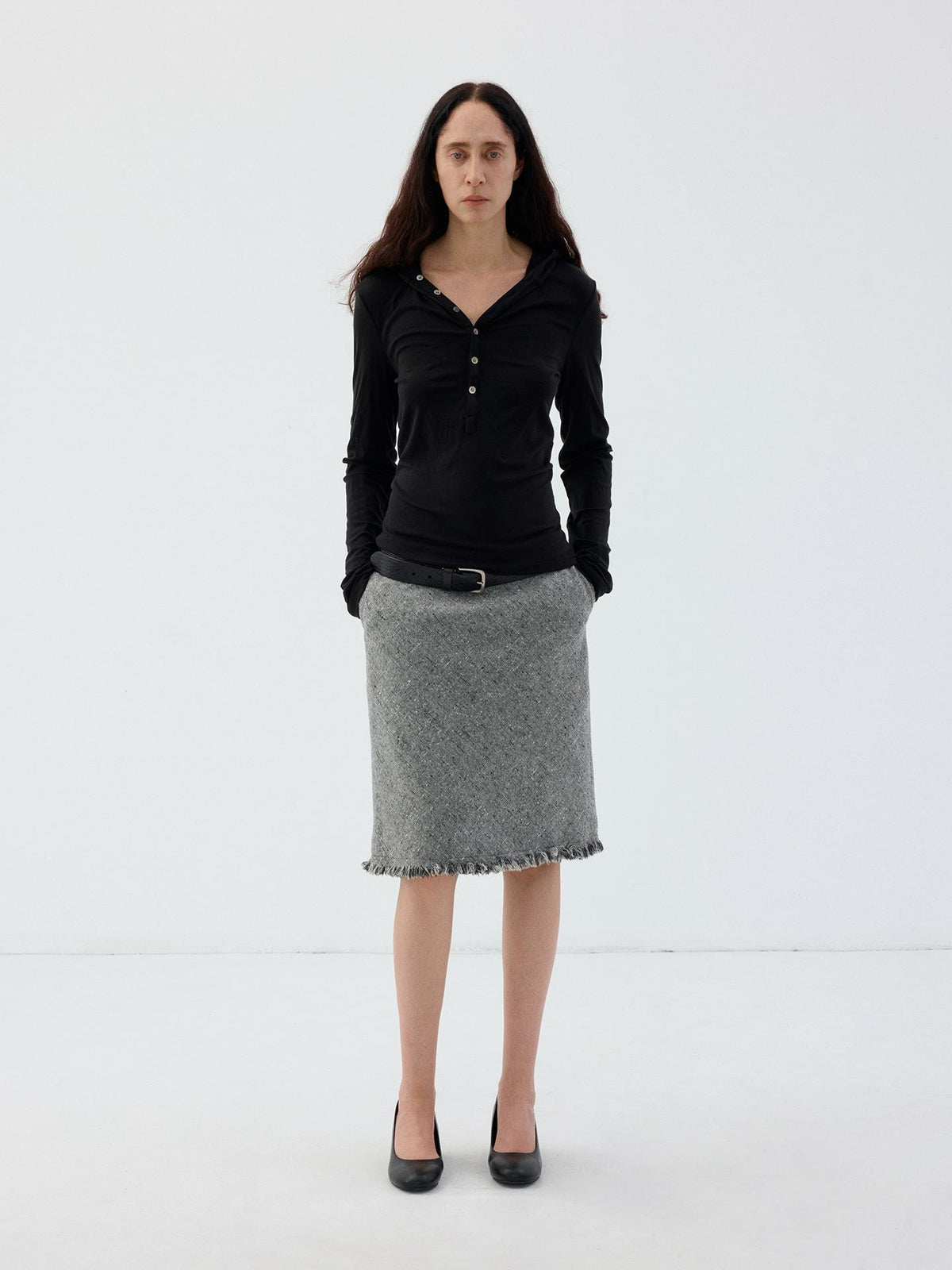Delivery Hooded Half Button Henley Tencel Wool Women&