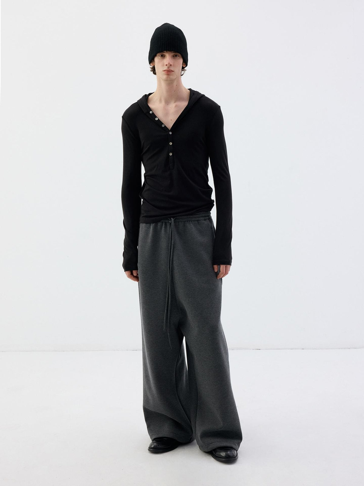 Delivery Hooded Half Button Henley Tencel Wool Women&