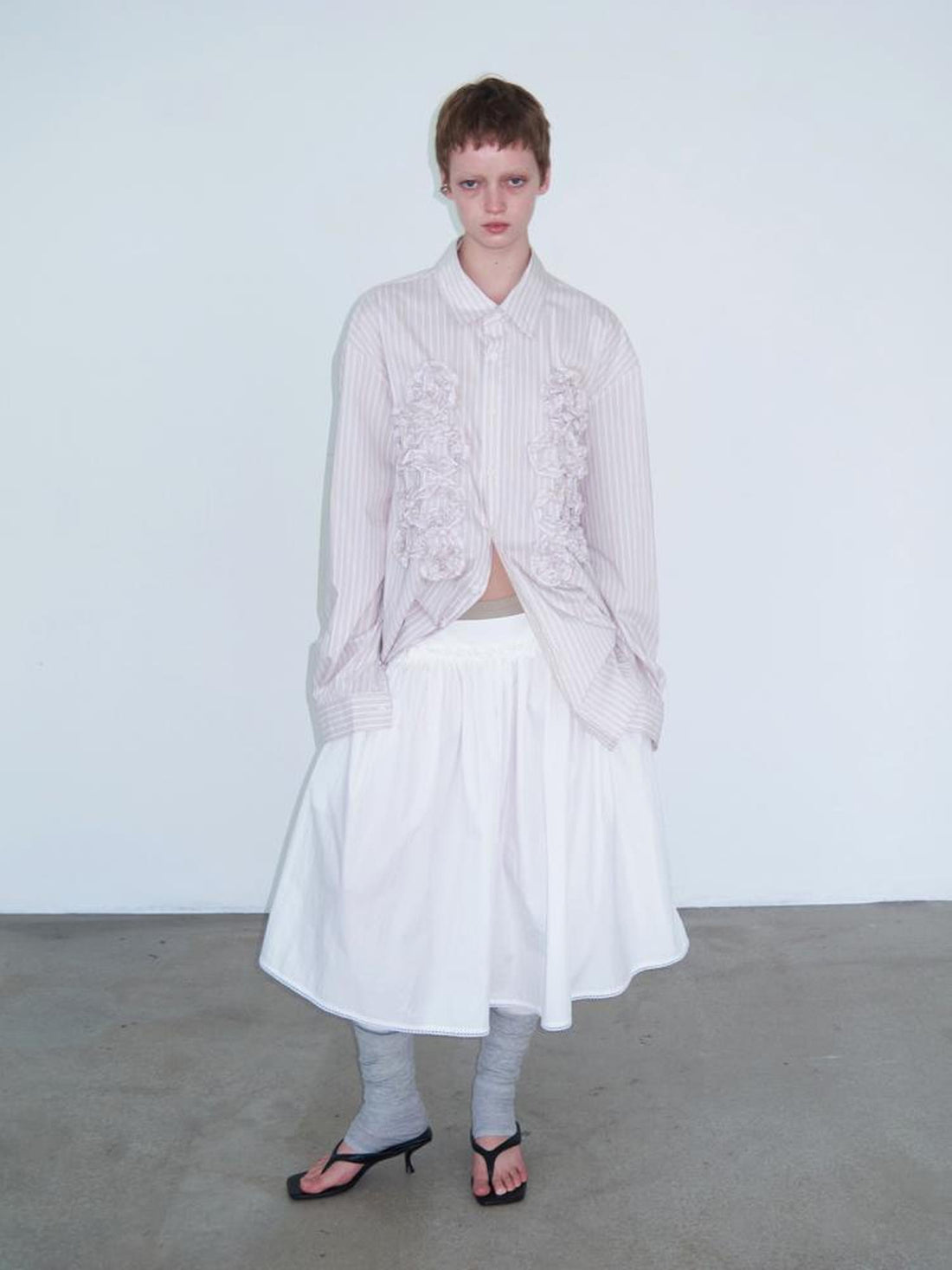 Delivery Irregular 3D Pleated Lace Trimmed Shirt In Lavender Stripe