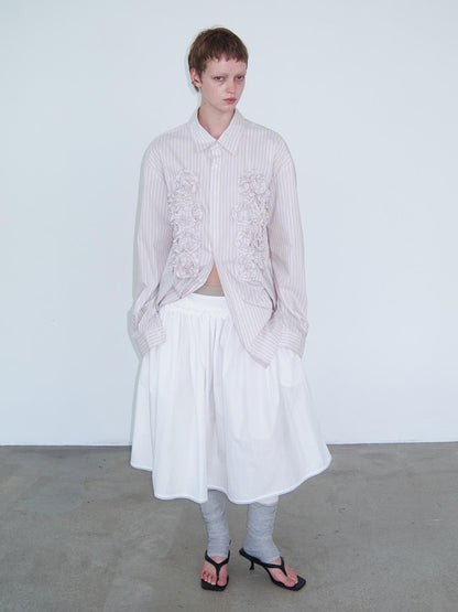 Delivery Irregular 3D Pleated Lace Trimmed Shirt In Lavender Stripe