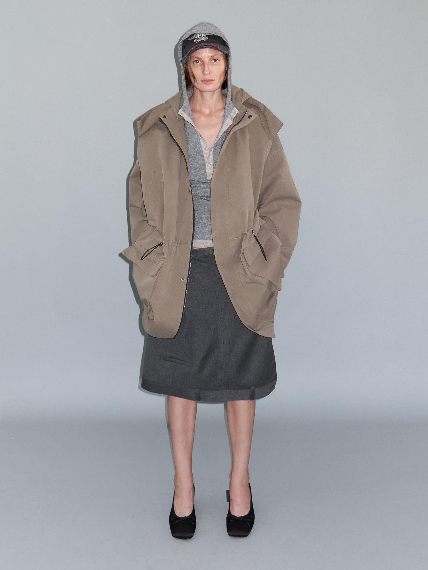 Delivery Khaki Double Collar Hooded Detachable Quilted Women&