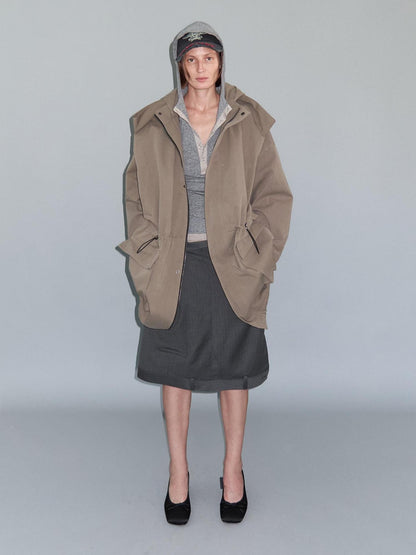 Delivery Khaki Double Collar Hooded Detachable Quilted Women&