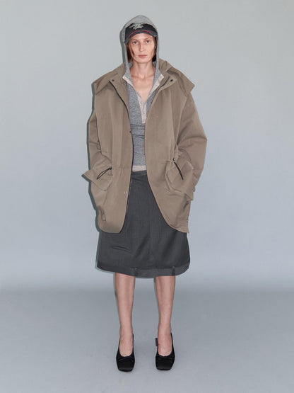 Delivery Khaki Double Collar Hooded Detachable Quilted Women&