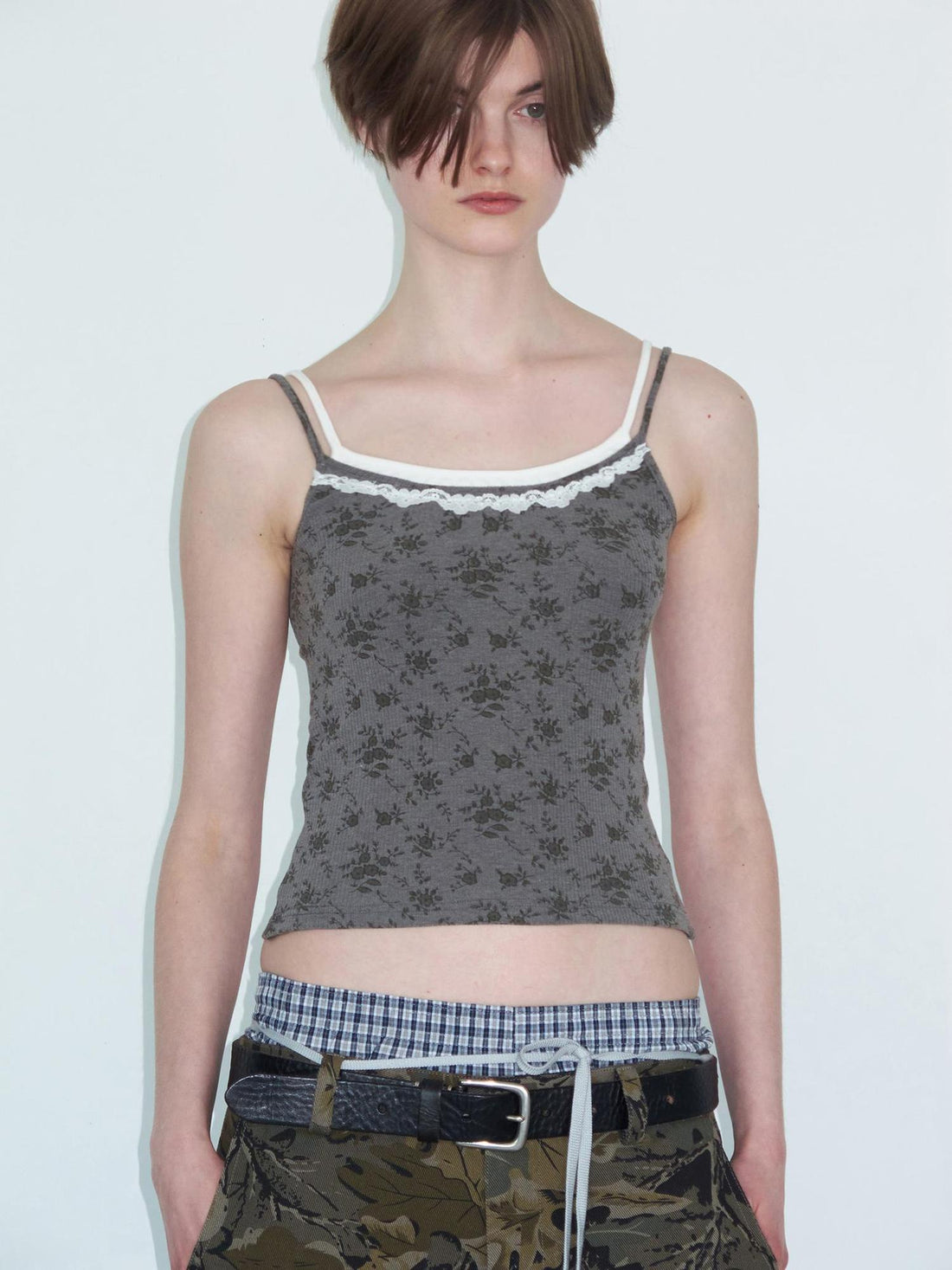Delivery Lace Paneled Knit Camisole With Floral Print