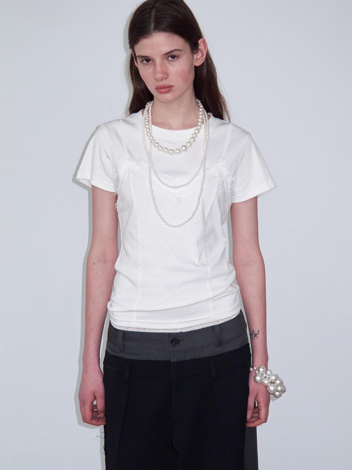 Delivery Lace Spliced Camisole Fake Two Piece Straight Cut Women&