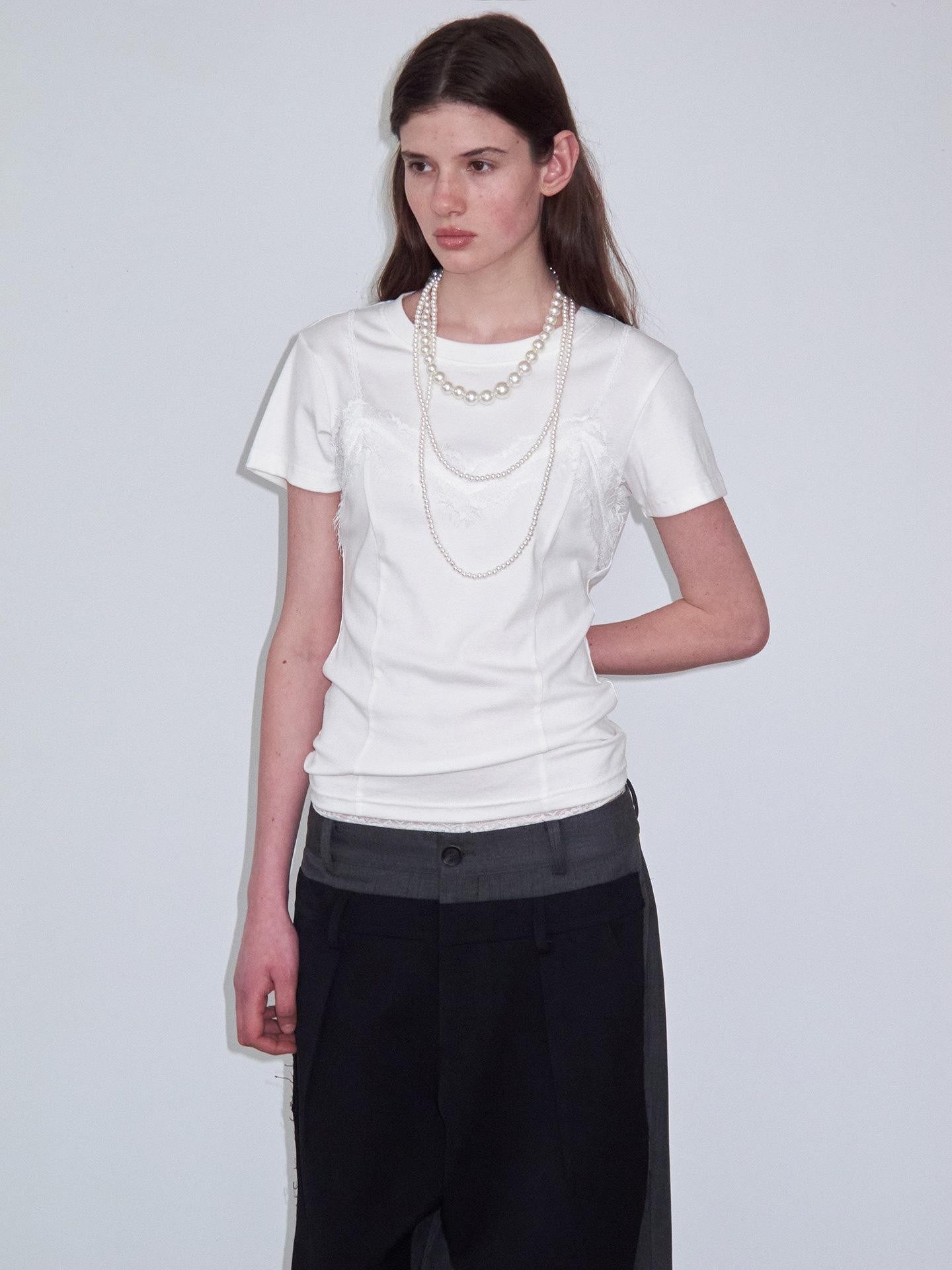 Delivery Lace Spliced Camisole Fake Two Piece Straight Cut Women&