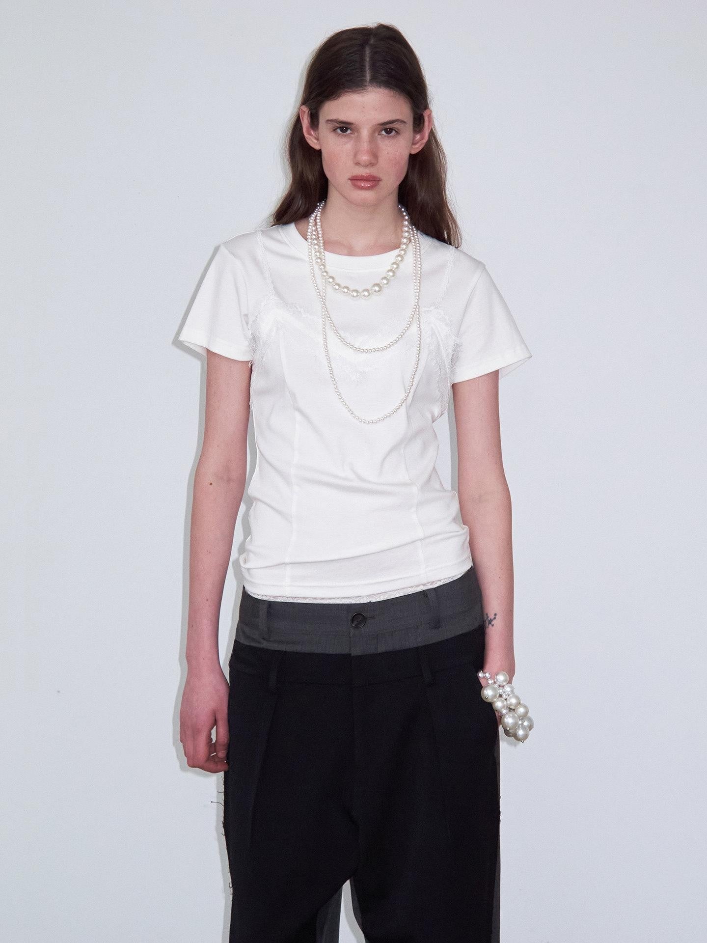 Delivery Lace Spliced Camisole Fake Two Piece Straight Cut Women&