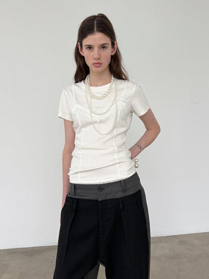 Delivery Lace Spliced Camisole Fake Two Piece Straight Cut Women&