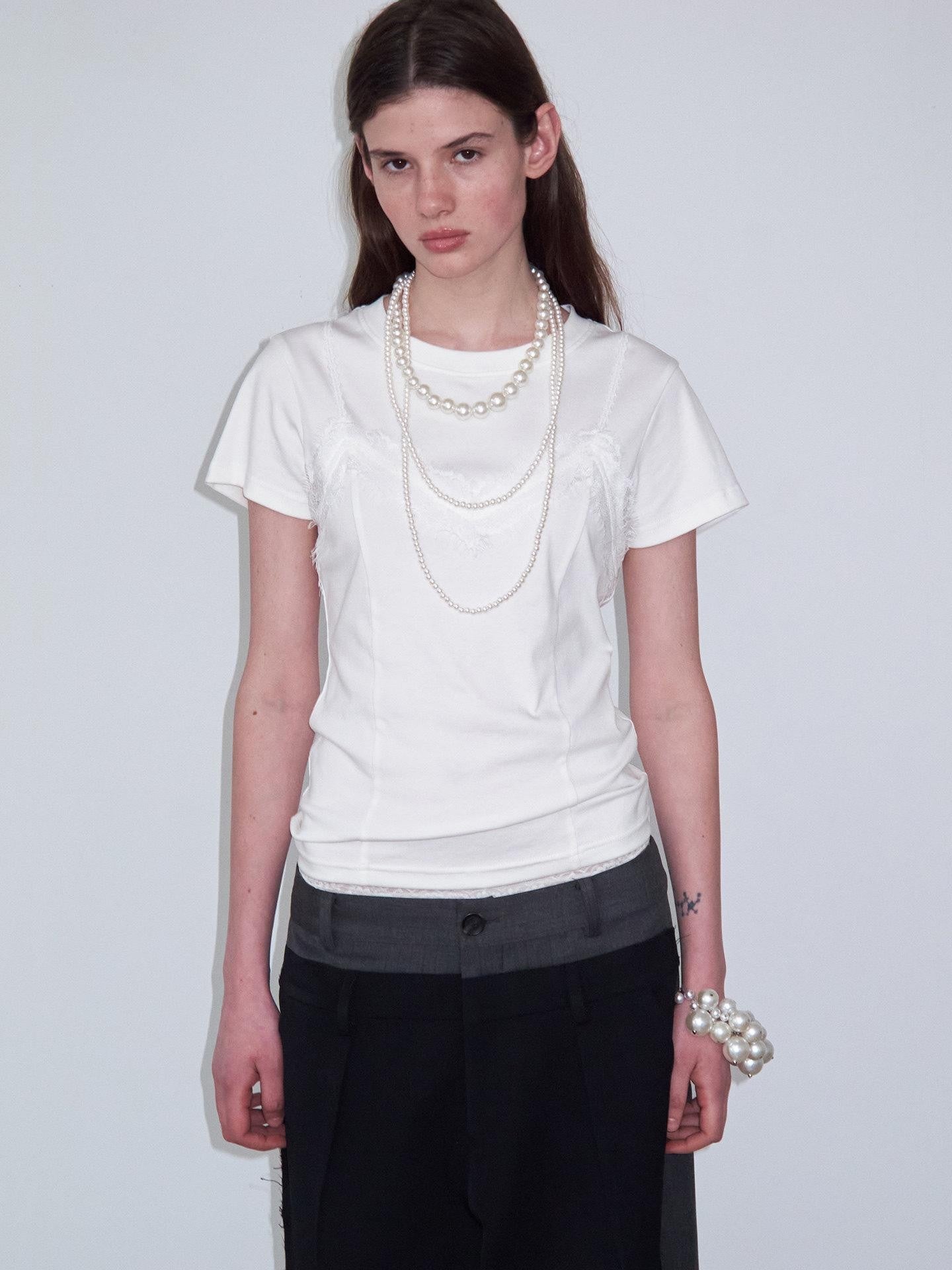 Delivery Lace Spliced Camisole Fake Two Piece Straight Cut Women&