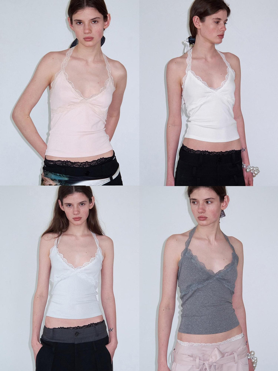 Delivery Lace Trim Backless Spliced V-neck Slim Short Women&