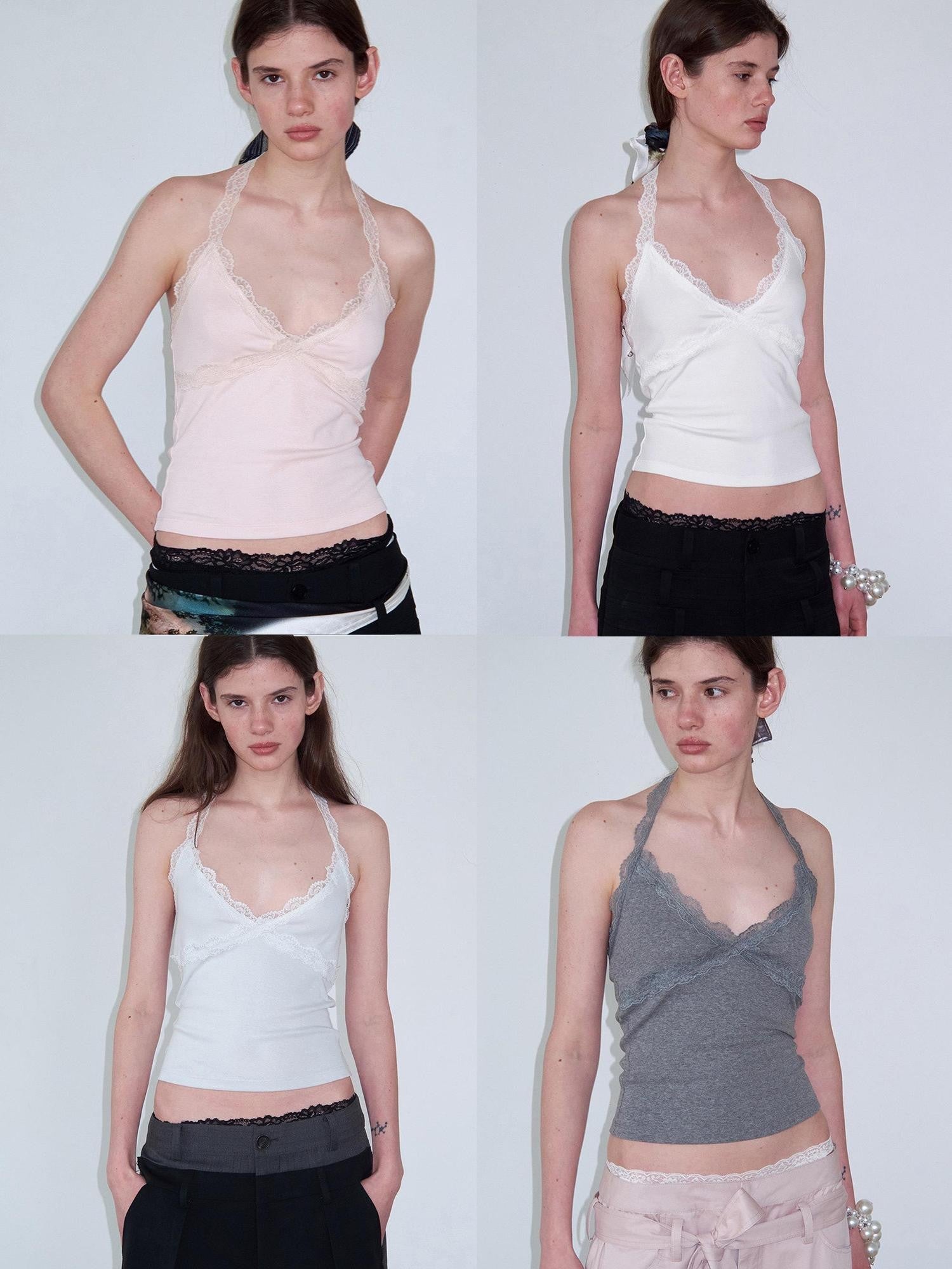 Delivery Lace Trim Backless Spliced V-neck Slim Short Women&