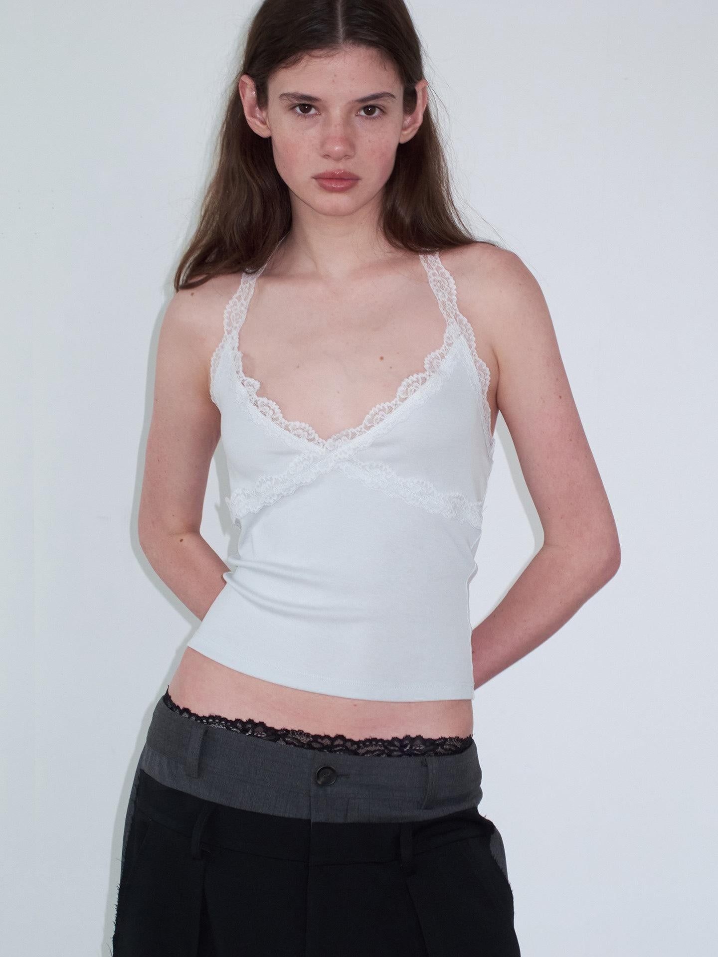 Delivery Lace Trim Backless Spliced V-neck Slim Short Women&