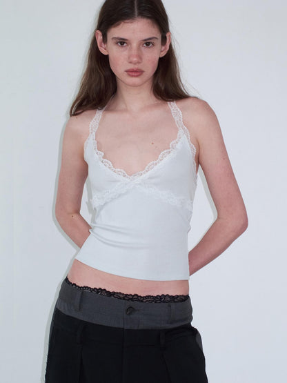 Delivery Lace Trim Backless Spliced V-neck Slim Short Women&
