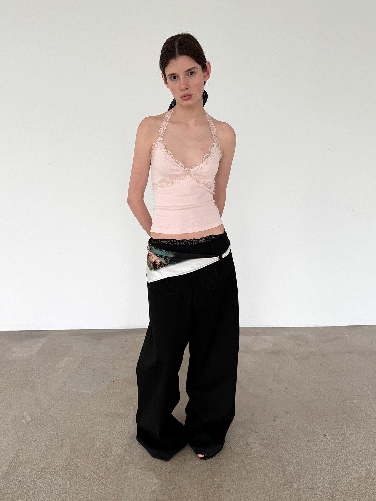 Delivery Lace Trim Backless Spliced V-neck Slim Short Women&