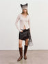 Delivery Lace V-Neck Rib Knit Crop Top with Slit