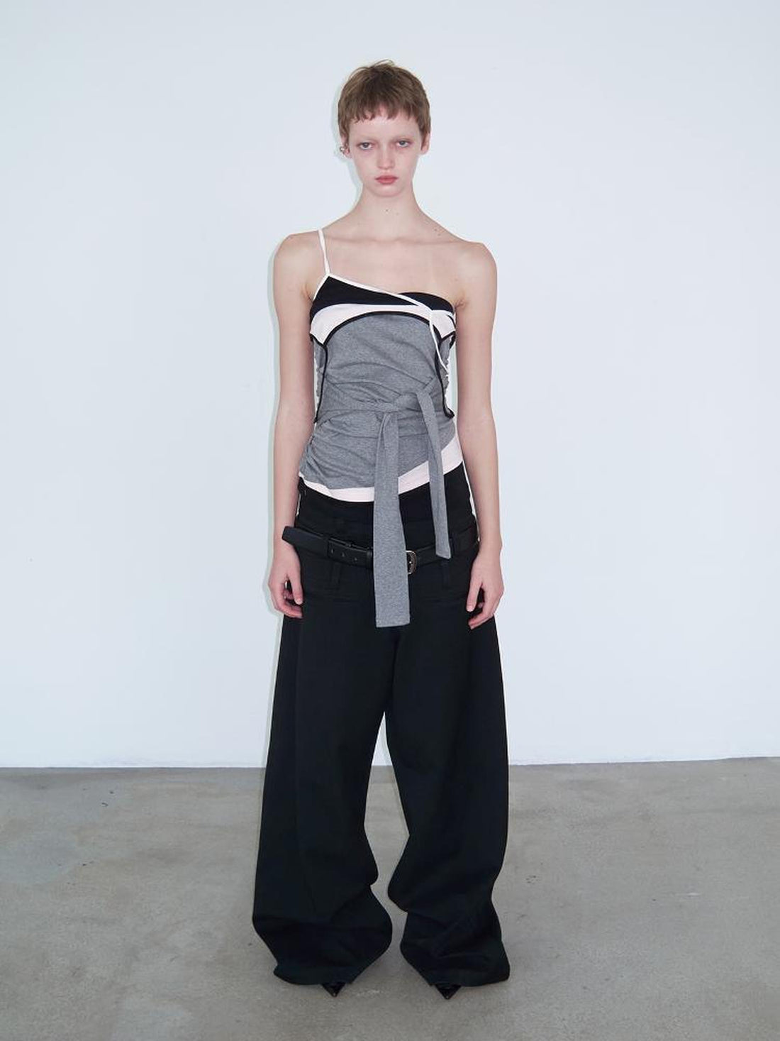 Delivery Layered Strappy Tank Top With Waist Ruffle Tie