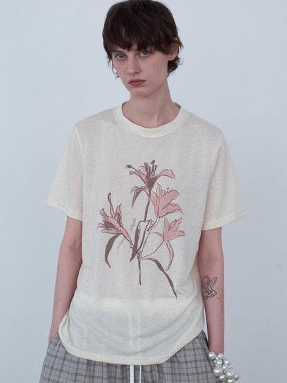 Delivery Light Beige Hand Painted Floral Print Women&