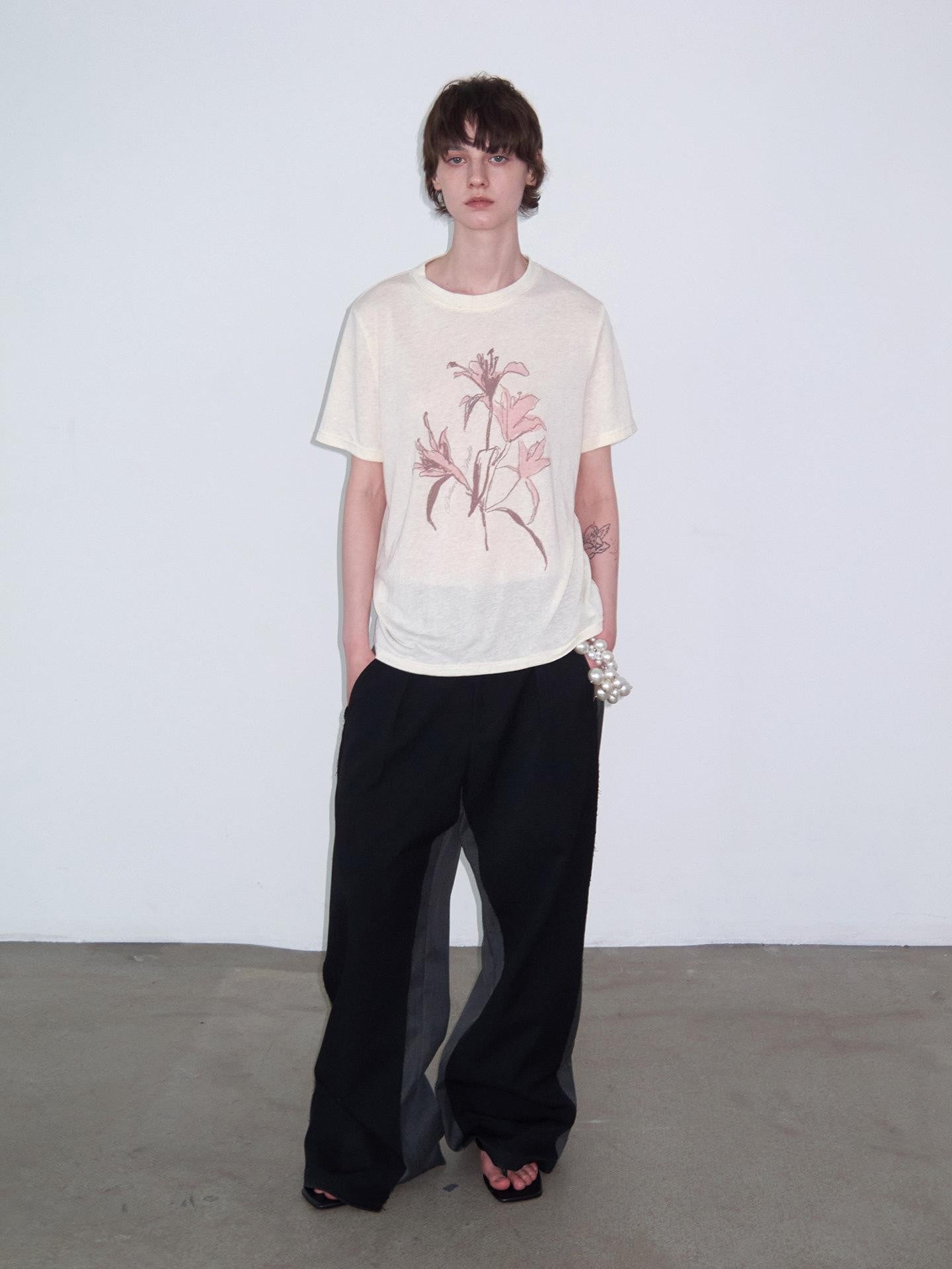 Delivery Light Beige Hand Painted Floral Print Women&