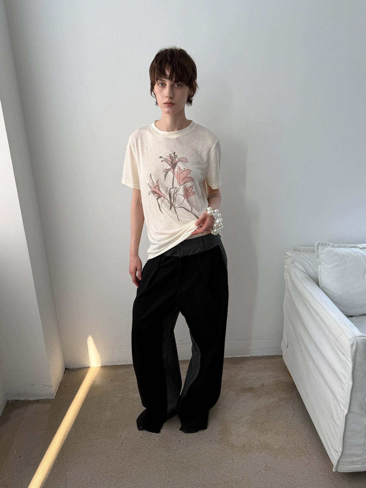 Delivery Light Beige Hand Painted Floral Print Women&