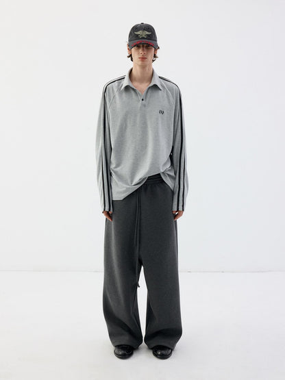 Delivery Light Gray Open Sleeve Two Way Polo Neck Contrast Black Stripe Women&