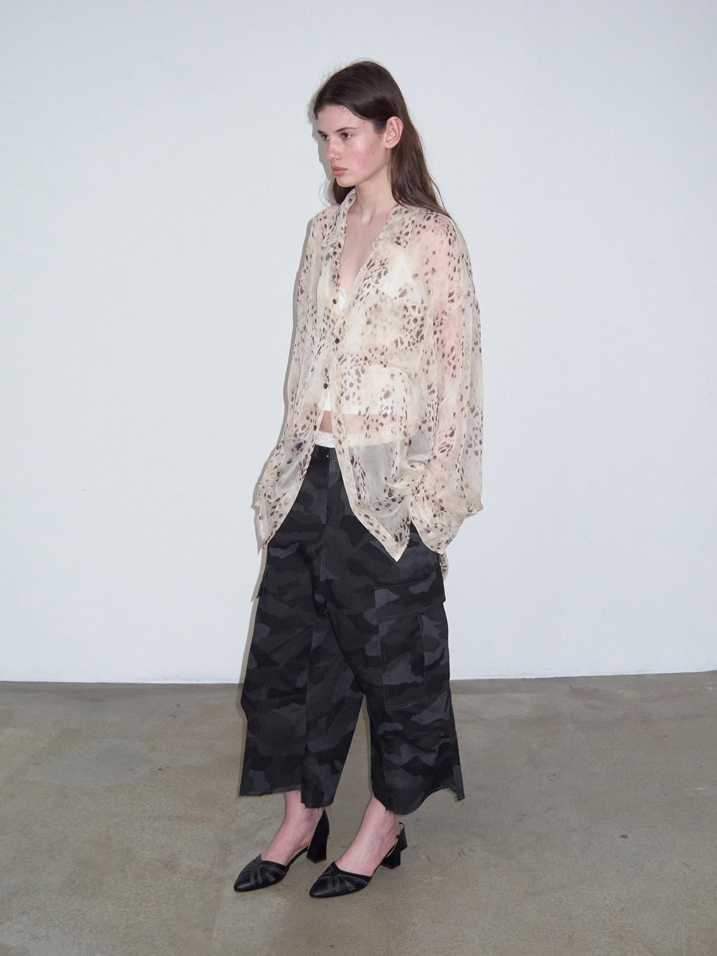 Delivery Light Khaki Leopard Print Loose Long Sleeve Women&