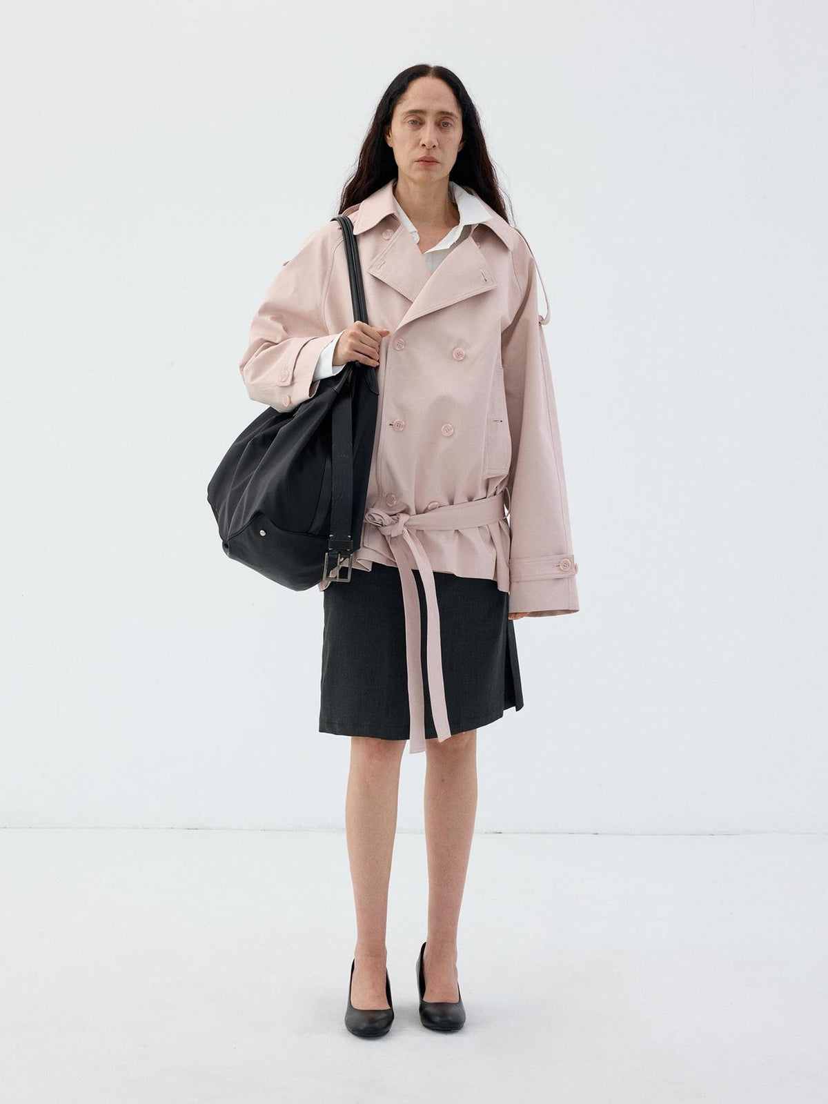 Delivery Light Pink Double Breasted Belted Cropped Women&