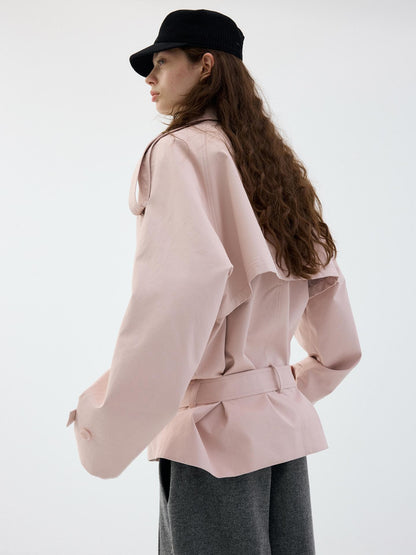 Delivery Light Pink Double Breasted Belted Cropped Women&