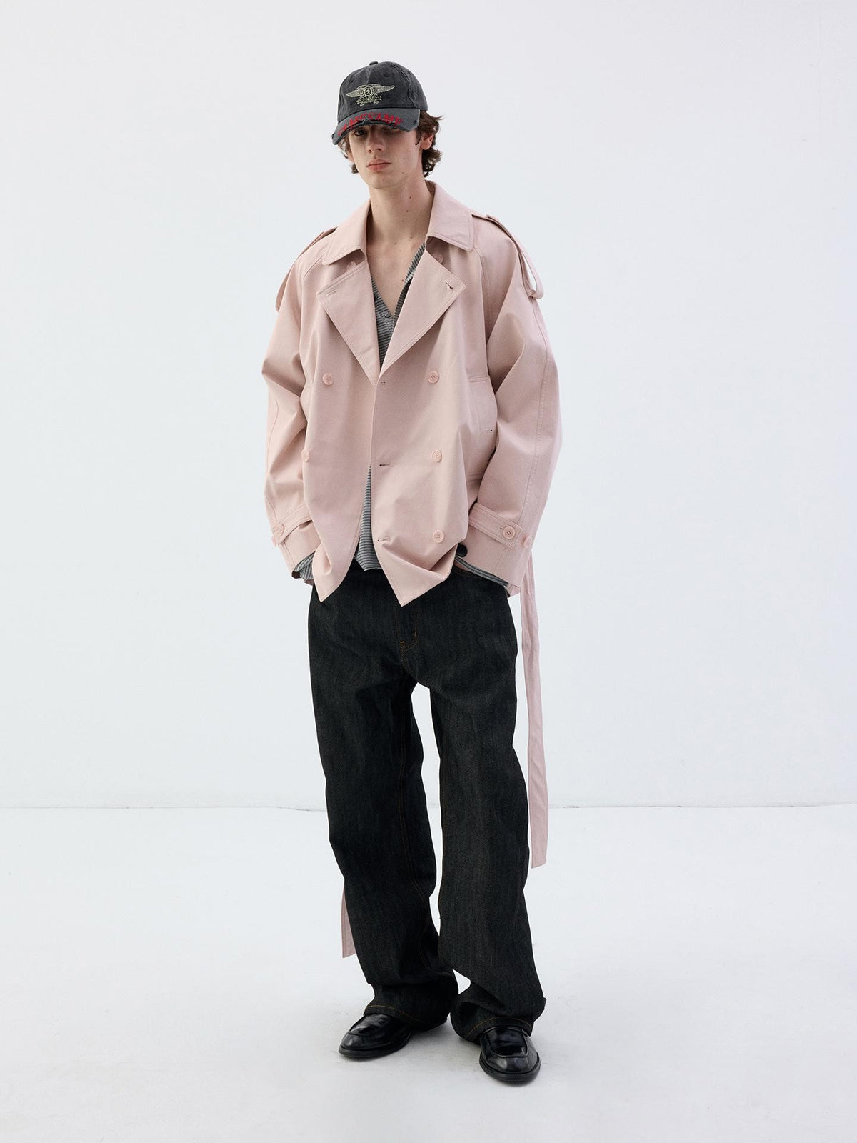 Delivery Light Pink Double Breasted Belted Cropped Women&