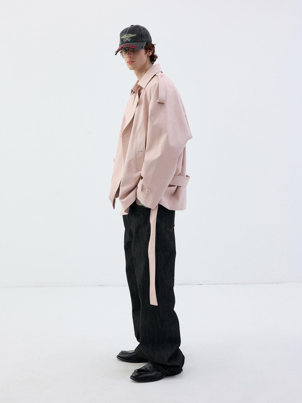 Delivery Light Pink Double Breasted Belted Cropped Women&
