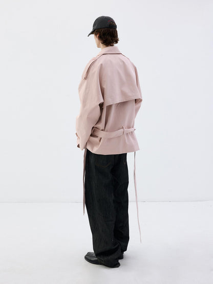 Delivery Light Pink Double Breasted Belted Cropped Women&
