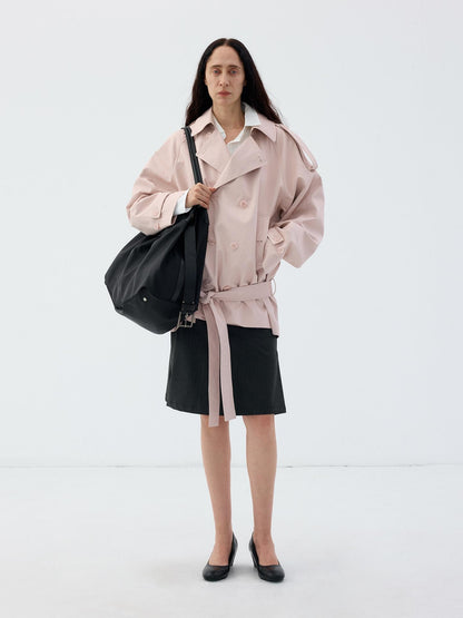 Delivery Light Pink Double Breasted Belted Cropped Women&
