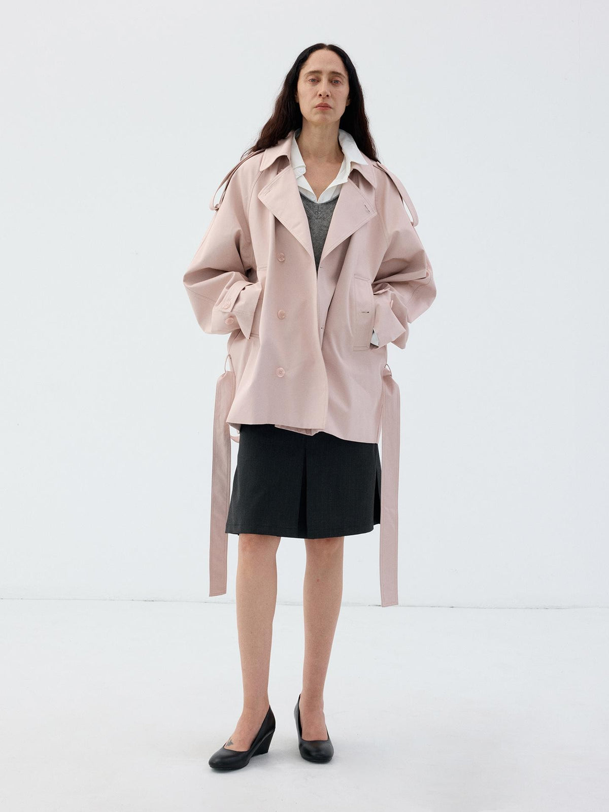Delivery Light Pink Double Breasted Belted Cropped Women&
