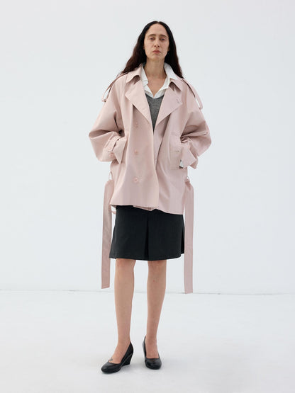 Delivery Light Pink Double Breasted Belted Cropped Women&