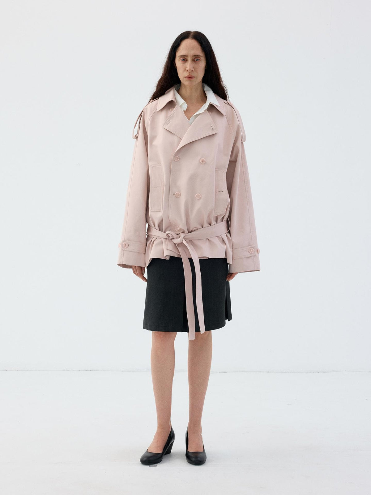 Delivery Light Pink Double Breasted Belted Cropped Women&